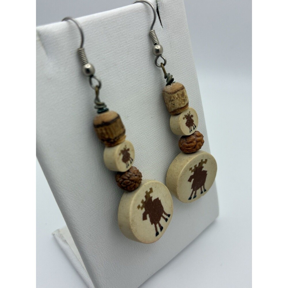 Moose & Acorn Dangle Earrings Cork Material Hook Woods Animal 2.25” - Picture 2 of 5